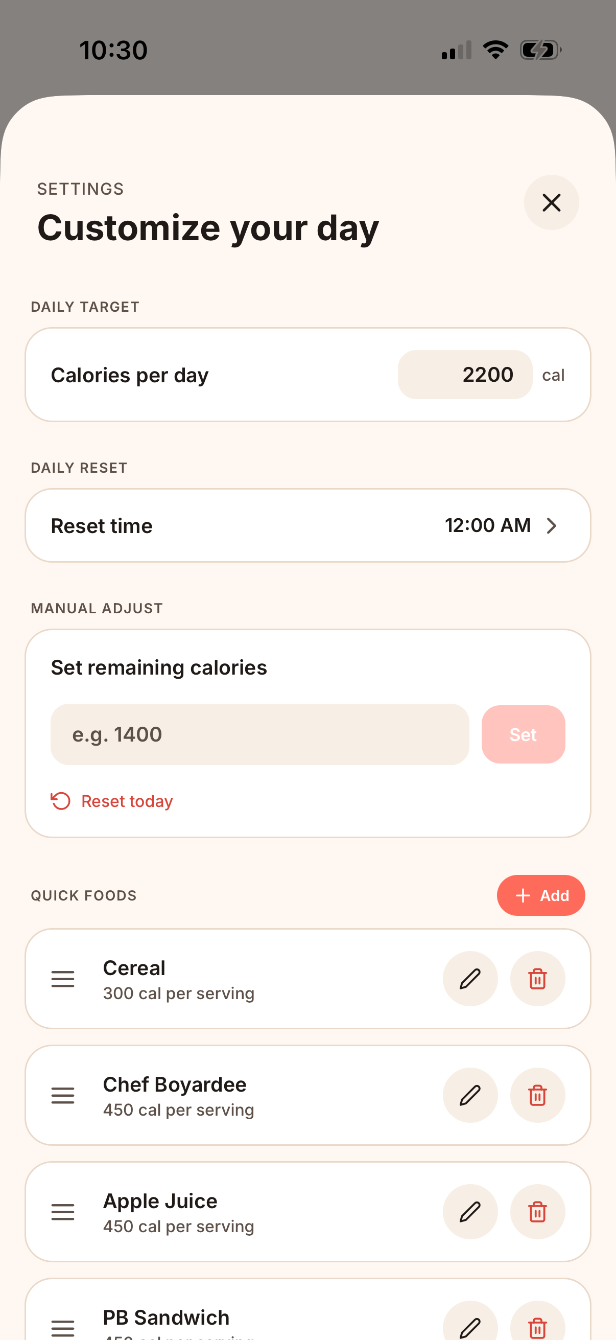 Settings — customize your day