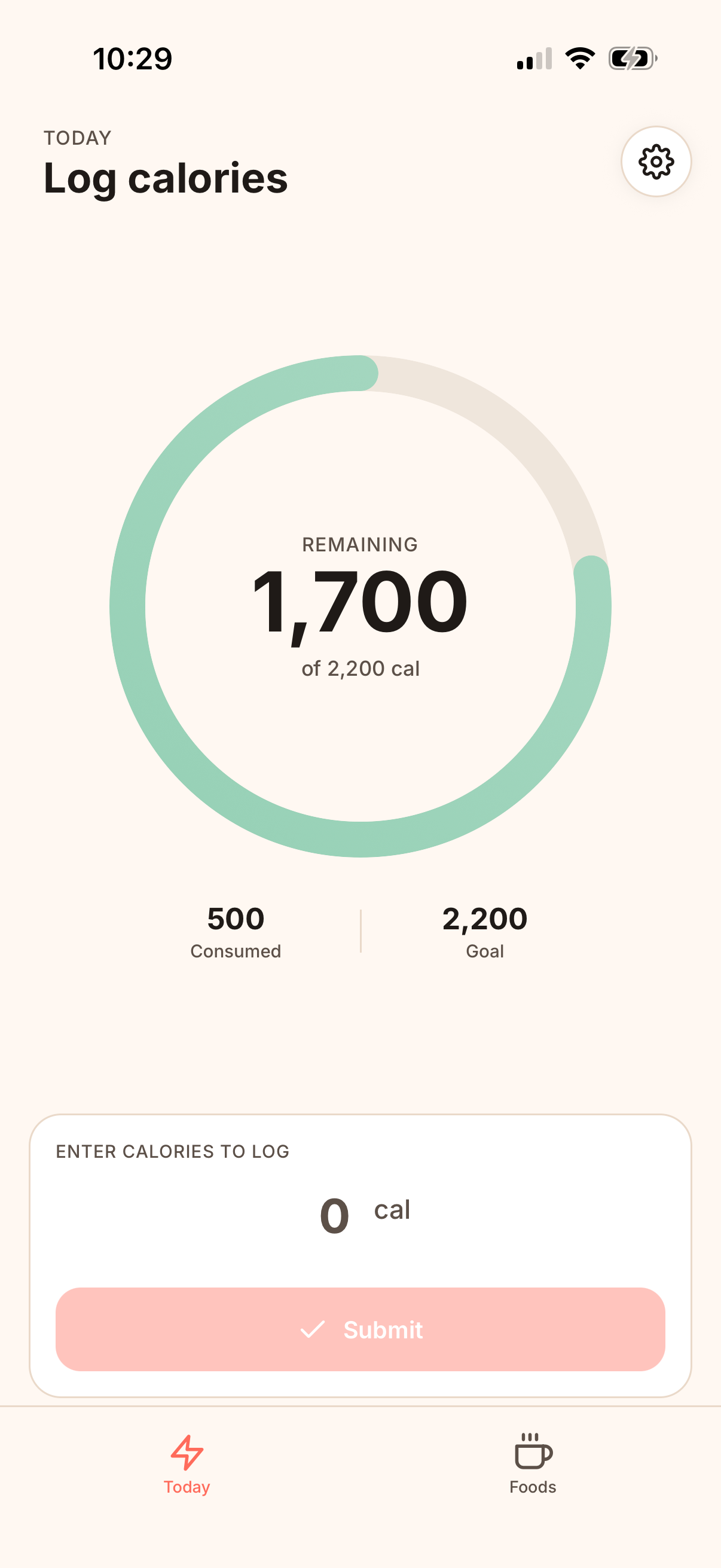 Savori — Today view showing calorie ring